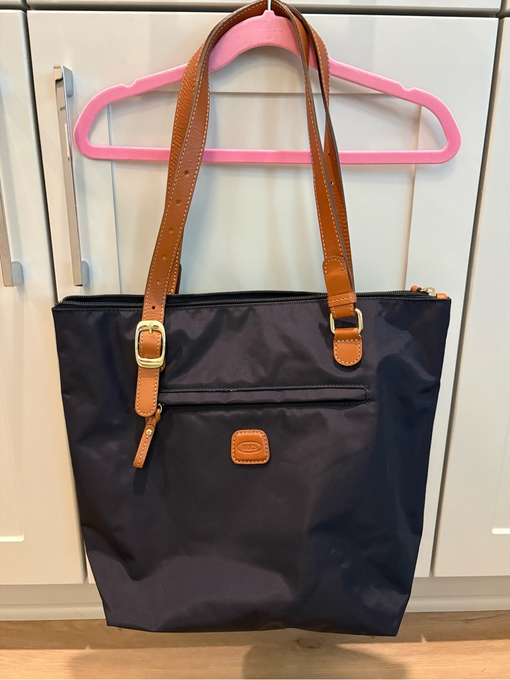 Bric's Navy Tote with Tan Leather Straps
